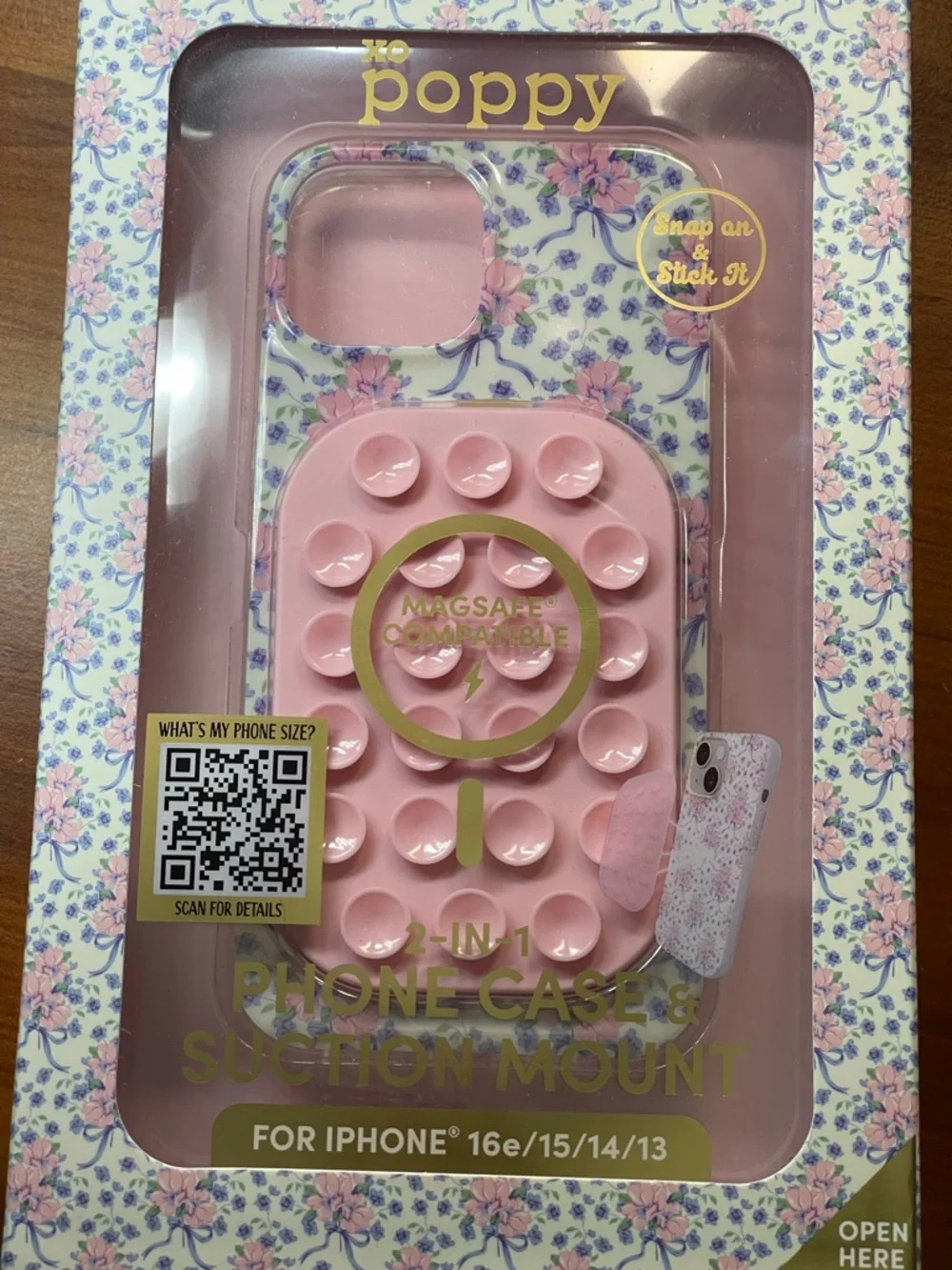 poppy 2-in-1 Pink Phone Case with Suction Mount for iPhone